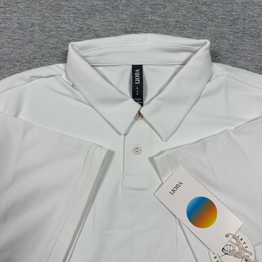 Vuori Ponto Performance Polo Shirt Men Large White Short Sleeve Stretch Golf NEW